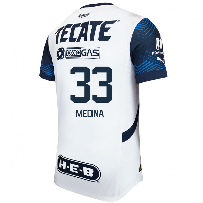 Kandiny Hombre Camiseta Stefan Medina #33 Blanco Azul 2ª Equipación 2024/25 La Camisa