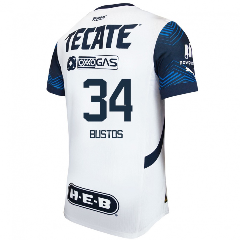 Kandiny Hombre Camiseta César Bustos #34 Blanco Azul 2ª Equipación 2024/25 La Camisa