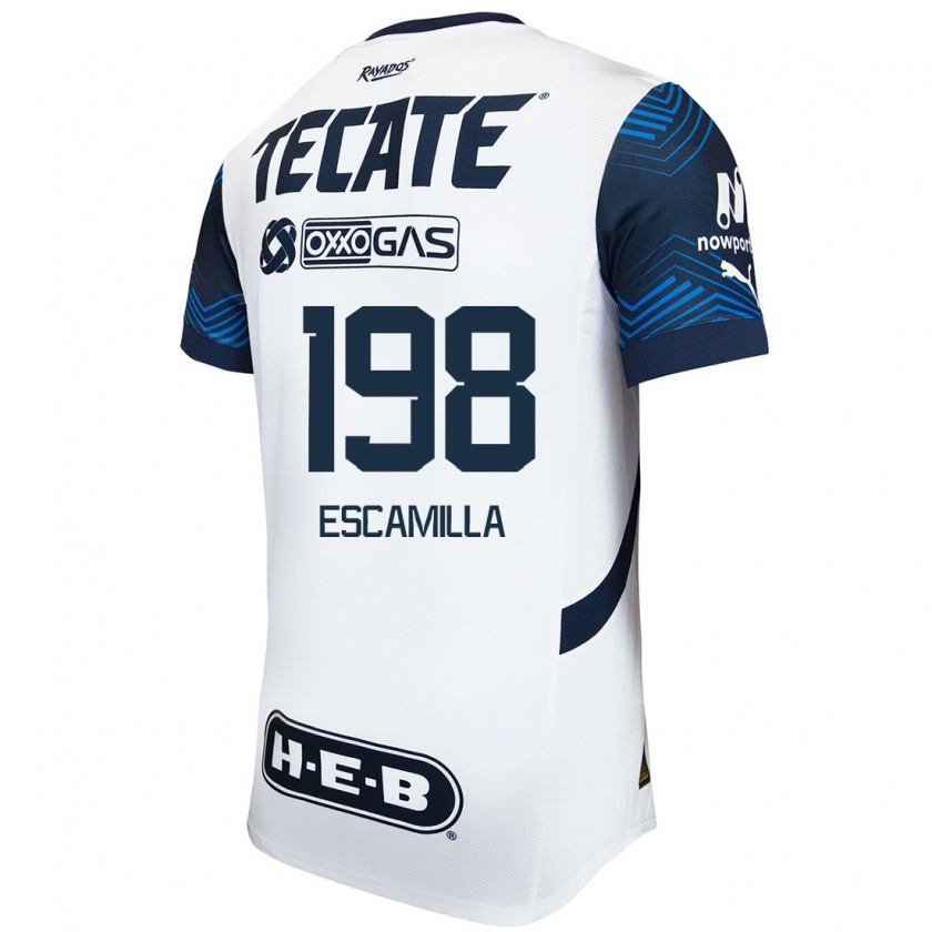 Kandiny Hombre Camiseta Diego Escamilla #198 Blanco Azul 2ª Equipación 2024/25 La Camisa