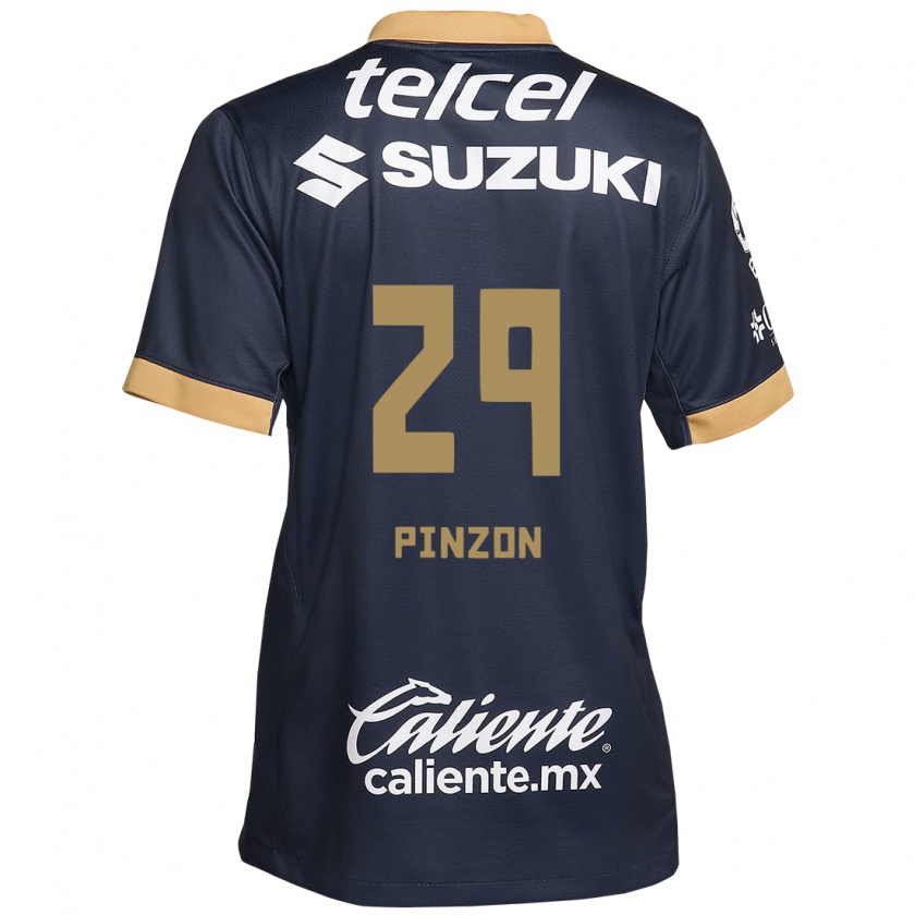 Kandiny Heren Liceth Pinzon #29 Obsidiaan Goud Wit Uitshirt Uittenue 2024/25 T-Shirt