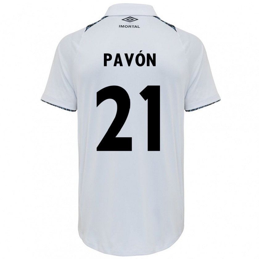 Kandiny Hombre Camiseta Cristian Pavón #21 Blanco Azul 2ª Equipación 2024/25 La Camisa