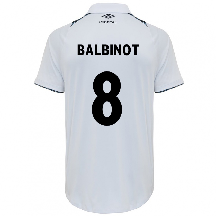 Kandiny Uomo Maglia Manu Balbinot #8 Bianco Blu Kit Gara Away 2024/25 Maglietta