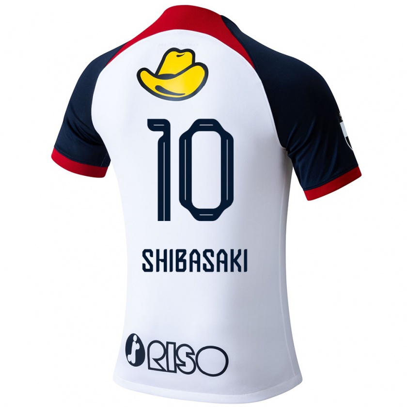 Kandiny Heren Gaku Shibasaki #10 Wit Blauw Rood Uitshirt Uittenue 2024/25 T-Shirt België