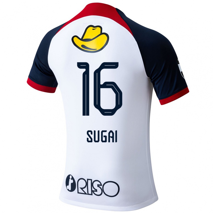 Kandiny Uomo Maglia Hidehiro Sugai #16 Bianco Blu Rosso Kit Gara Away 2024/25 Maglietta