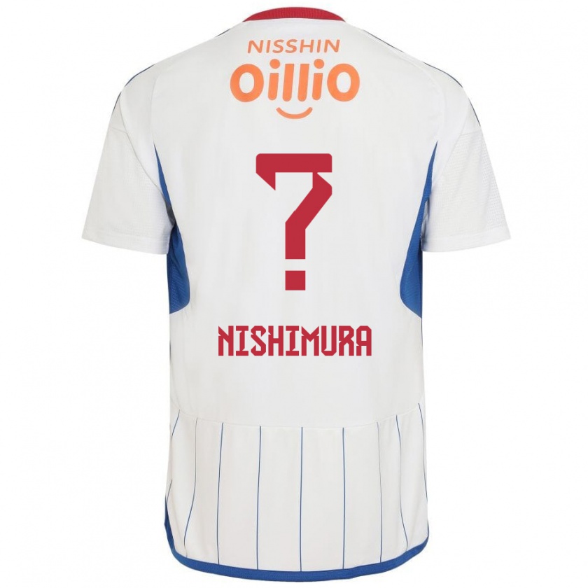 Kandiny Hombre Camiseta Takuma Nishimura #0 Blanco Azul Rojo 2ª Equipación 2024/25 La Camisa