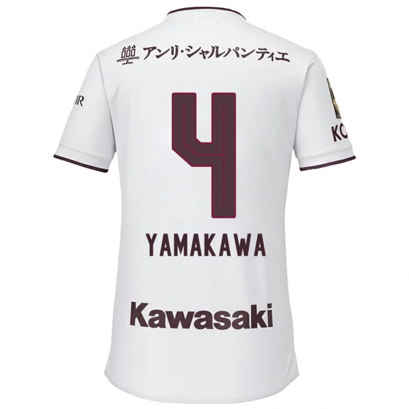 Kandiny Uomo Maglia Tetsushi Yamakawa #4 Bianco Rosso Kit Gara Away 2024/25 Maglietta