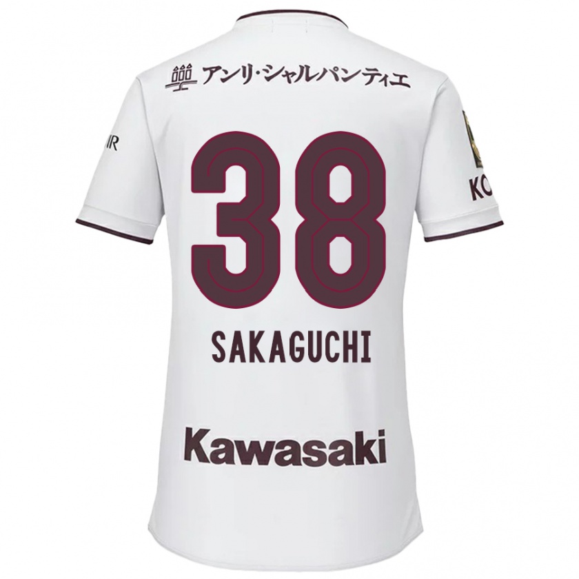 Kandiny Uomo Maglia Yuki Sakaguchi #38 Bianco Rosso Kit Gara Away 2024/25 Maglietta