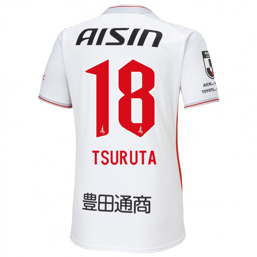 Kandiny Uomo Maglia Shu Tsuruta #18 Bianco Giallo Rosso Kit Gara Away 2024/25 Maglietta