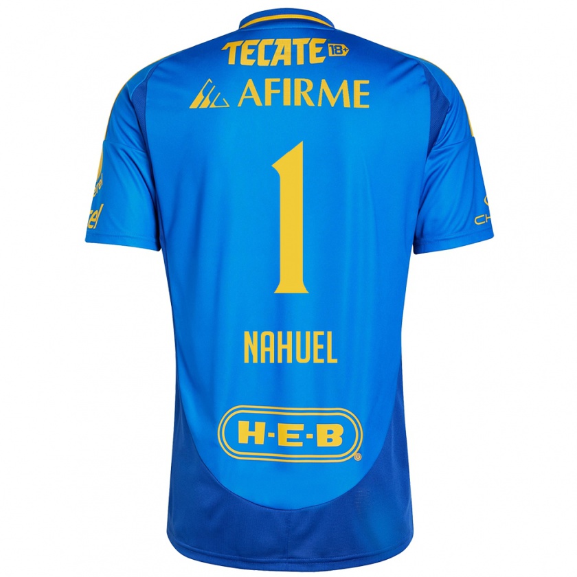 Kandiny Uomo Maglia Nahuel Guzmán #1 Blu Giallo Kit Gara Away 2024/25 Maglietta