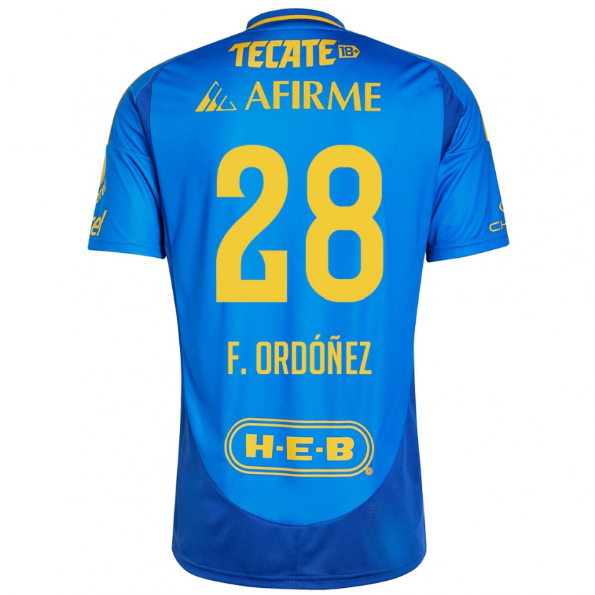 Kandiny Hombre Camiseta Fernando Ordóñez #28 Azul Amarillo 2ª Equipación 2024/25 La Camisa