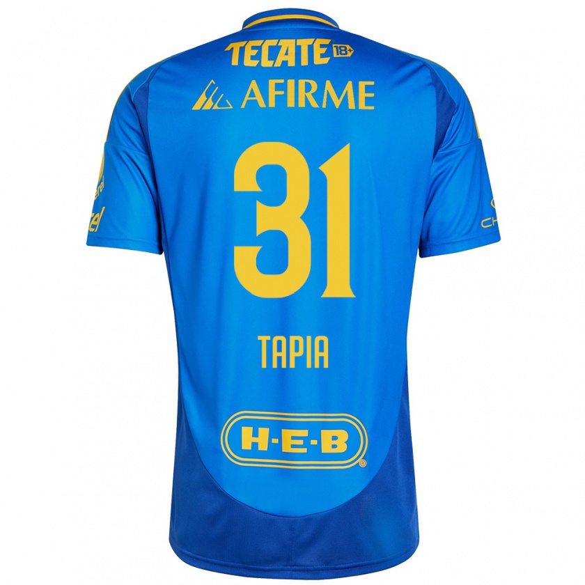 Kandiny Heren Fernando Tapia #31 Blauw Geel Uitshirt Uittenue 2024/25 T-Shirt België