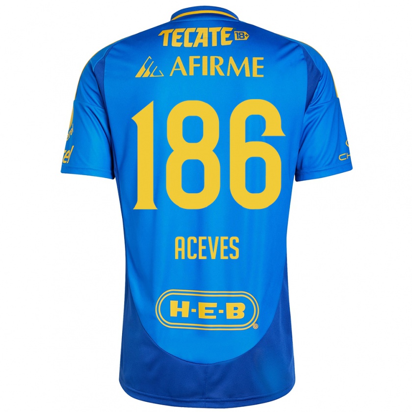 Kandiny Heren Israel Aceves #186 Blauw Geel Uitshirt Uittenue 2024/25 T-Shirt