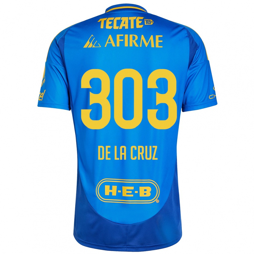 Kandiny Hombre Camiseta Erick De La Cruz #303 Azul Amarillo 2ª Equipación 2024/25 La Camisa