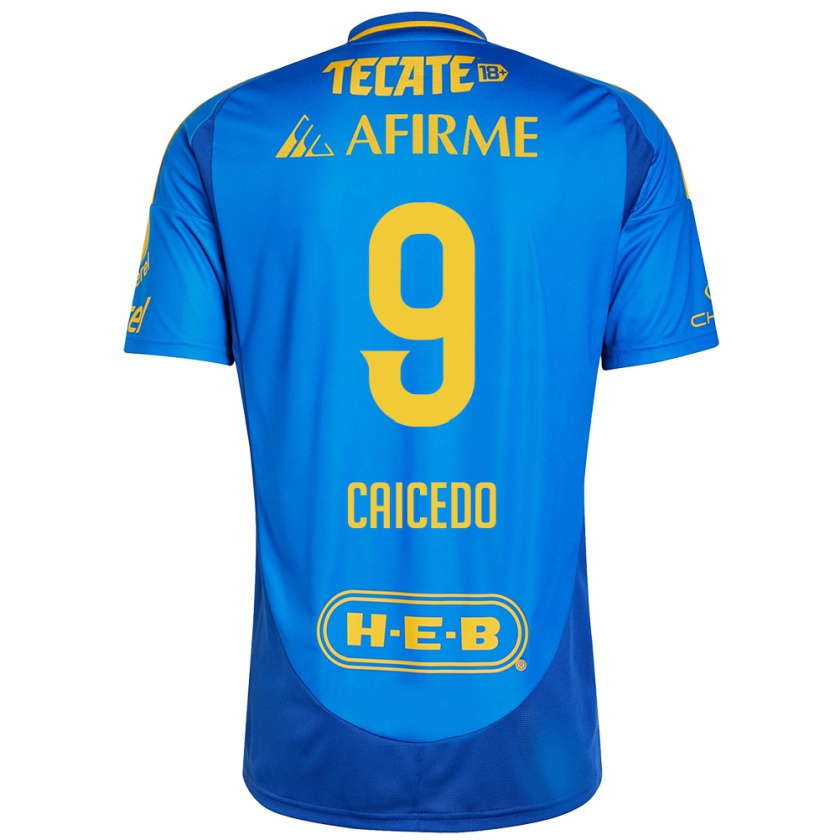 Kandiny Hombre Camiseta Jordy Caicedo #9 Azul Amarillo 2ª Equipación 2024/25 La Camisa