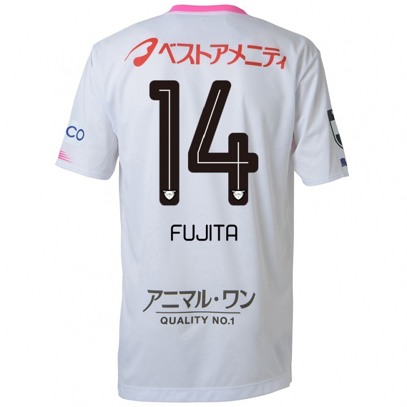 Kandiny Uomo Maglia Naoyuki Fujita #14 Bianco Blu Rosa Kit Gara Away 2024/25 Maglietta