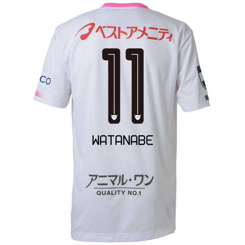 KandinyメンズShion Watanabe#11ホワイト ブルー ピンクアウェイシャツ2024/25ジャージーユニフォーム