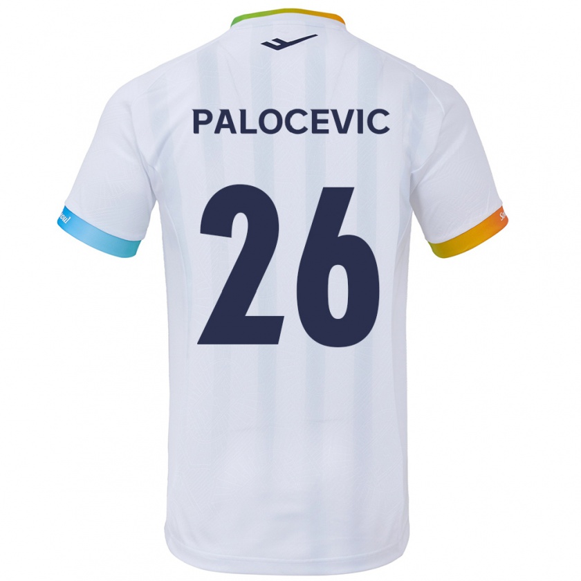 Kandiny Heren Aleksandar Palocevic #26 Wit Blauw Uitshirt Uittenue 2024/25 T-Shirt België