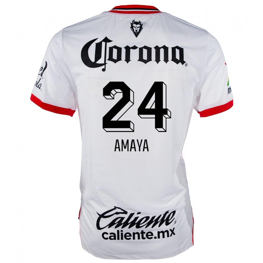 Kandiny Hombre Camiseta Frankie Amaya #24 Blanco Rojo 2ª Equipación 2024/25 La Camisa