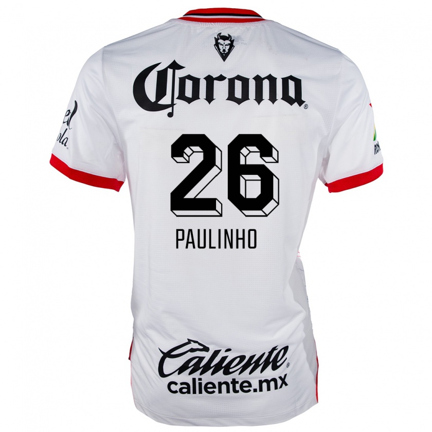 Kandiny Uomo Maglia Paulinho #26 Bianco Rosso Kit Gara Away 2024/25 Maglietta