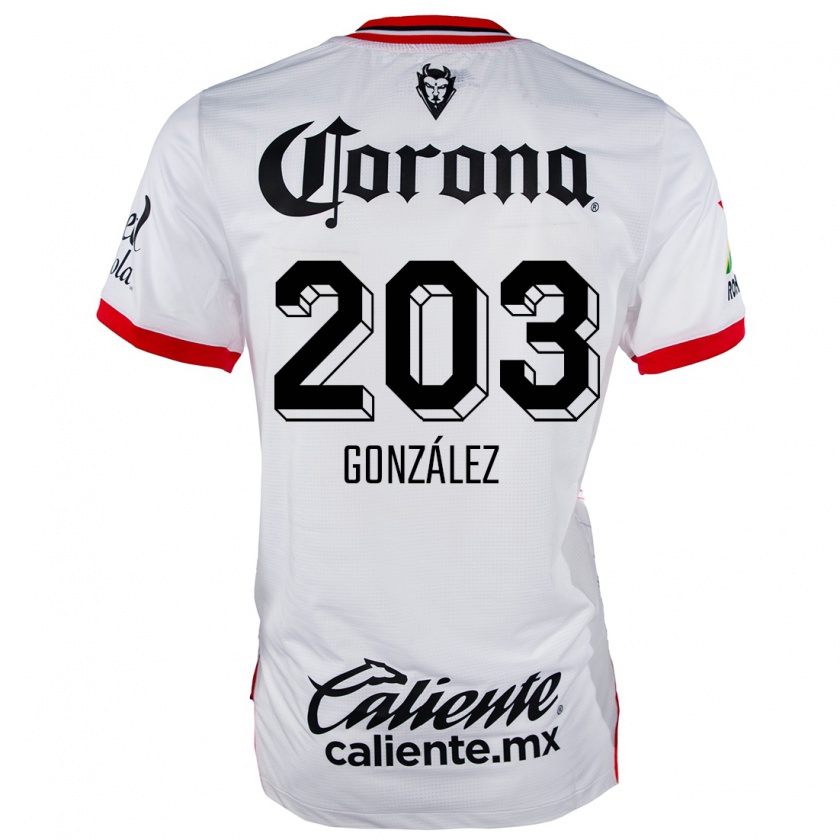 Kandiny Hombre Camiseta Luis González #203 Blanco Rojo 2ª Equipación 2024/25 La Camisa