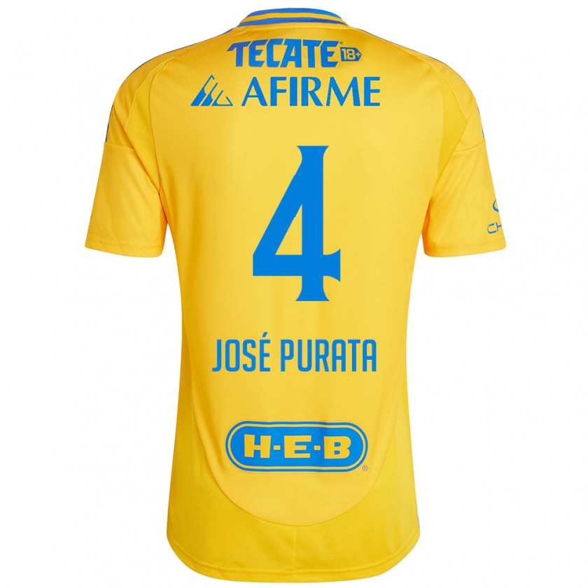 Kandiny Dames Juan José Purata #4 Goud Geel Thuisshirt Thuistenue 2024/25 T-Shirt