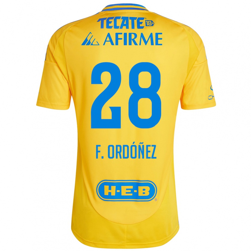 Kandiny Donna Maglia Fernando Ordóñez #28 Oro Giallo Kit Gara Home 2024/25 Maglietta