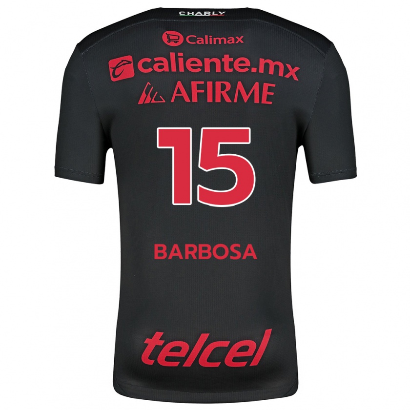 Kandiny Mujer Camiseta Diego Barbosa #15 Negro Rojo 1ª Equipación 2024/25 La Camisa