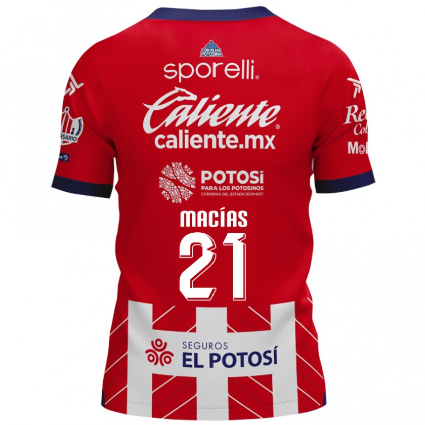 Kandiny Mujer Camiseta Óscar Macías #21 Rojo Blanco 1ª Equipación 2024/25 La Camisa