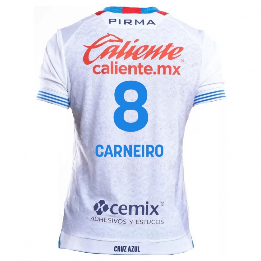 Kandiny Donna Maglia Gonzalo Carneiro #8 Bianco Blu Kit Gara Away 2024/25 Maglietta