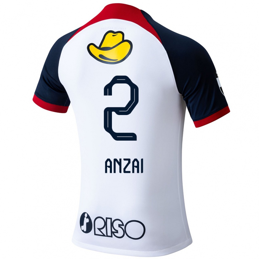 Kandiny Donna Maglia Koki Anzai #2 Bianco Blu Rosso Kit Gara Away 2024/25 Maglietta