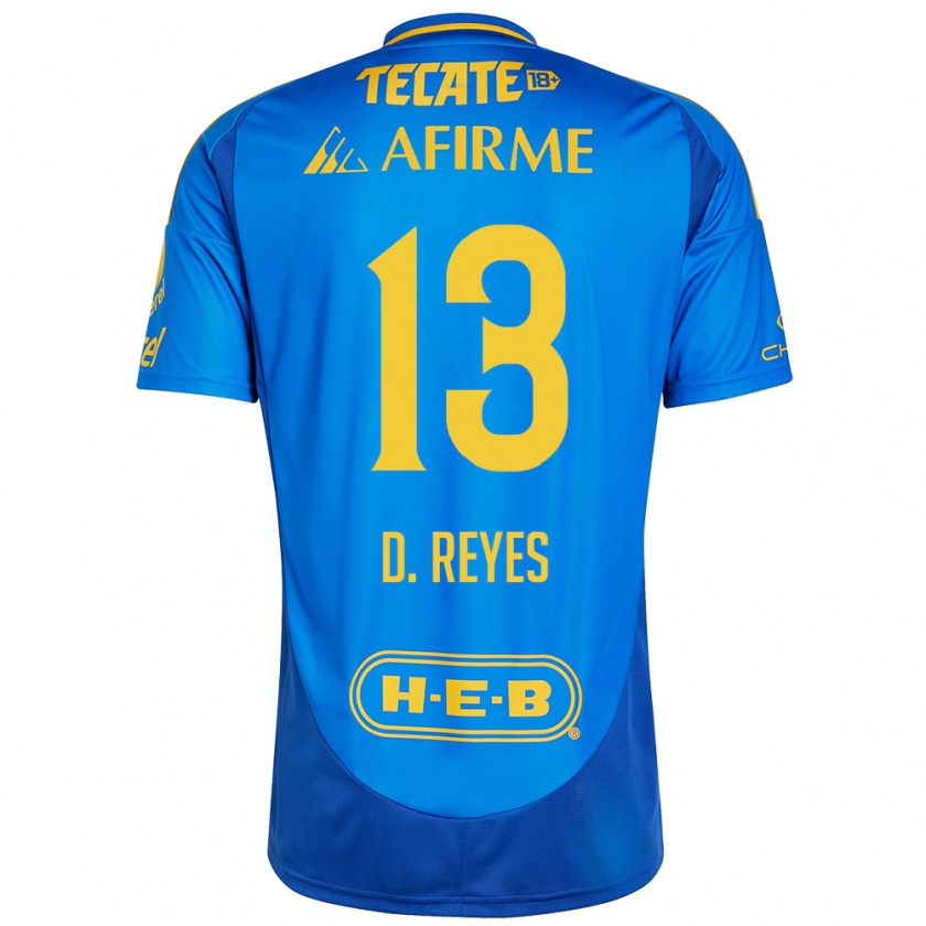 Kandiny Dames Diego Reyes #13 Blauw Geel Uitshirt Uittenue 2024/25 T-Shirt