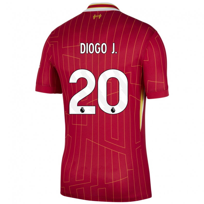 Kandiny Bambino Maglia Diogo Jota #20 Rosso Giallo Bianco Kit Gara Home 2024/25 Maglietta