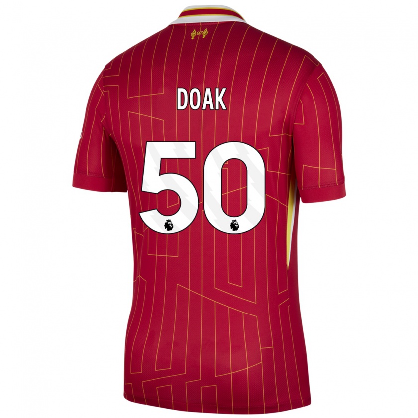 Kandiny Bambino Maglia Ben Doak #50 Rosso Giallo Bianco Kit Gara Home 2024/25 Maglietta