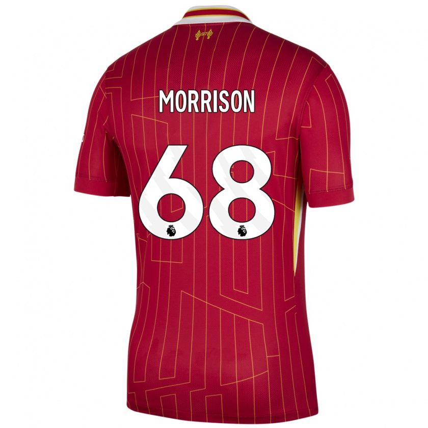 Kandiny Niño Camiseta Kieran Morrison #68 Rojo Amarillo Blanco 1ª Equipación 2024/25 La Camisa