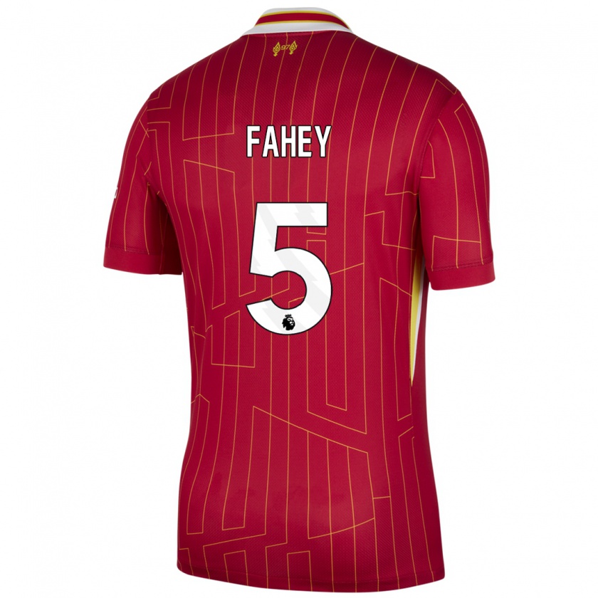 Kandiny Niño Camiseta Niamh Fahey #5 Rojo Amarillo Blanco 1ª Equipación 2024/25 La Camisa