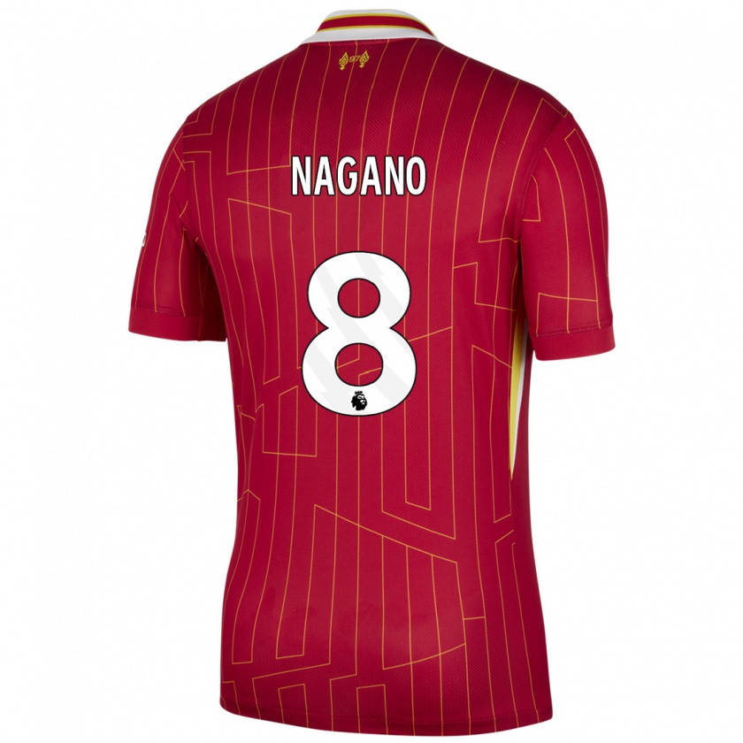 Kandiny Kinderen Fūka Nagano #8 Rood Geel Wit Thuisshirt Thuistenue 2024/25 T-Shirt