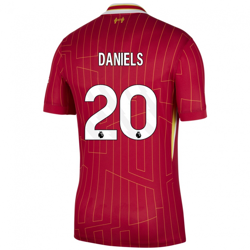 Kandiny Bambino Maglia Yana Daniëls #20 Rosso Giallo Bianco Kit Gara Home 2024/25 Maglietta