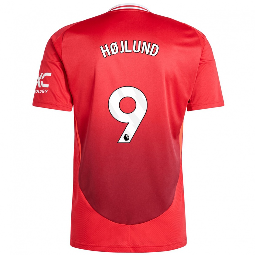 Kandiny Bambino Maglia Rasmus Højlund #9 Rosso Brillante Kit Gara Home 2024/25 Maglietta