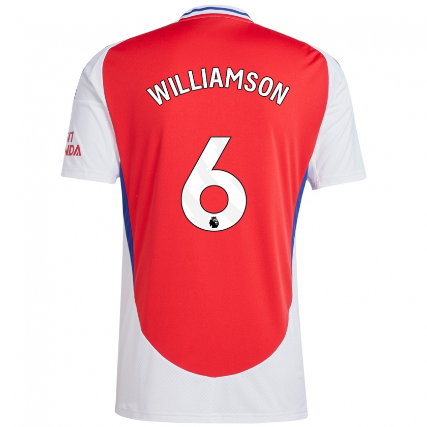 Kandiny Bambino Maglia Leah Williamson #6 Rosso Bianco Kit Gara Home 2024/25 Maglietta