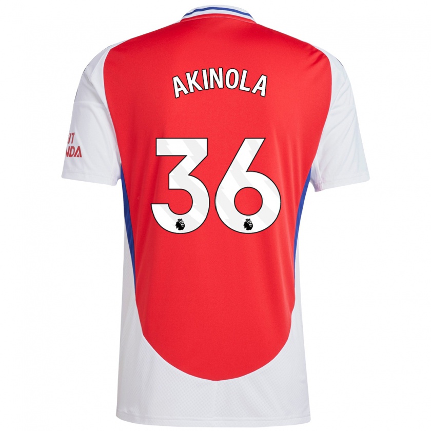 Kandiny Bambino Maglia Tim Akinola #36 Rosso Bianco Kit Gara Home 2024/25 Maglietta