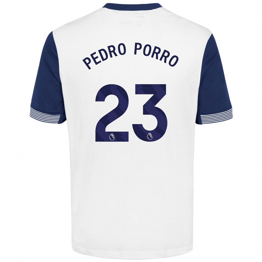 Kandiny Bambino Maglia Pedro Porro #23 Bianco Blu Kit Gara Home 2024/25 Maglietta