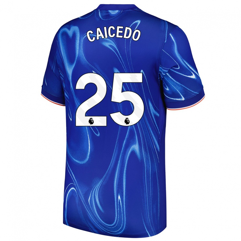 Kandiny Kinderen Moisés Caicedo #25 Blauw Wit Thuisshirt Thuistenue 2024/25 T-Shirt