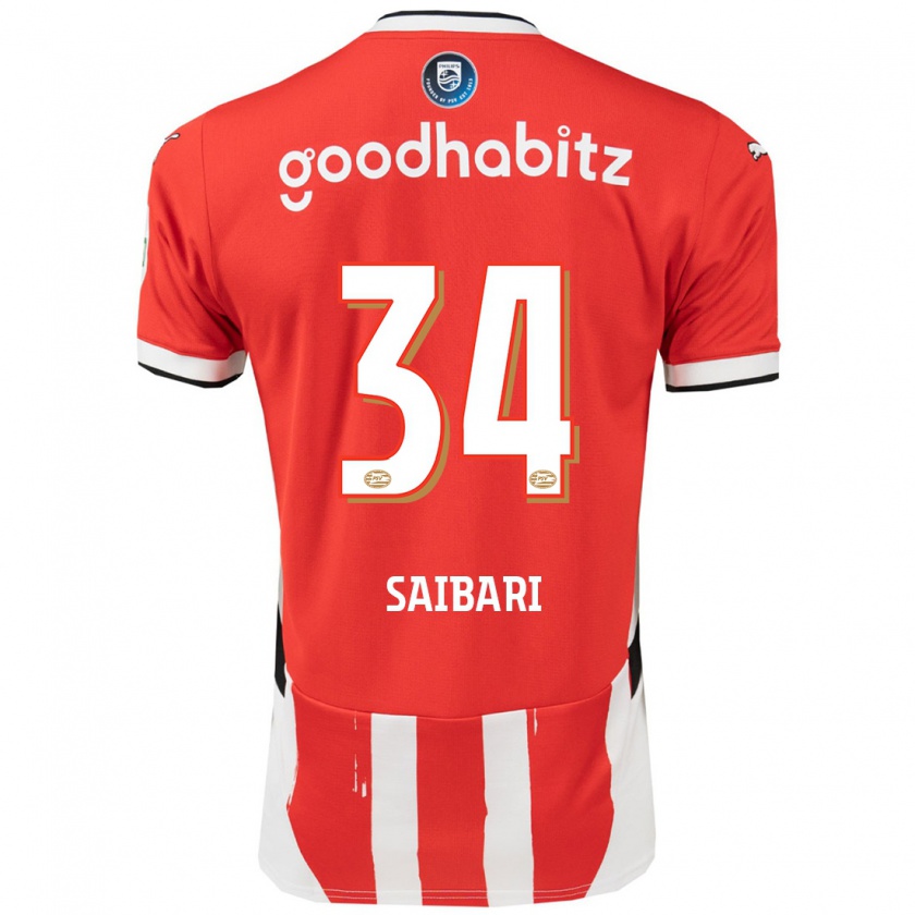 Kandiny Bambino Maglia Ismael Saibari #34 Rosso Bianco Kit Gara Home 2024/25 Maglietta