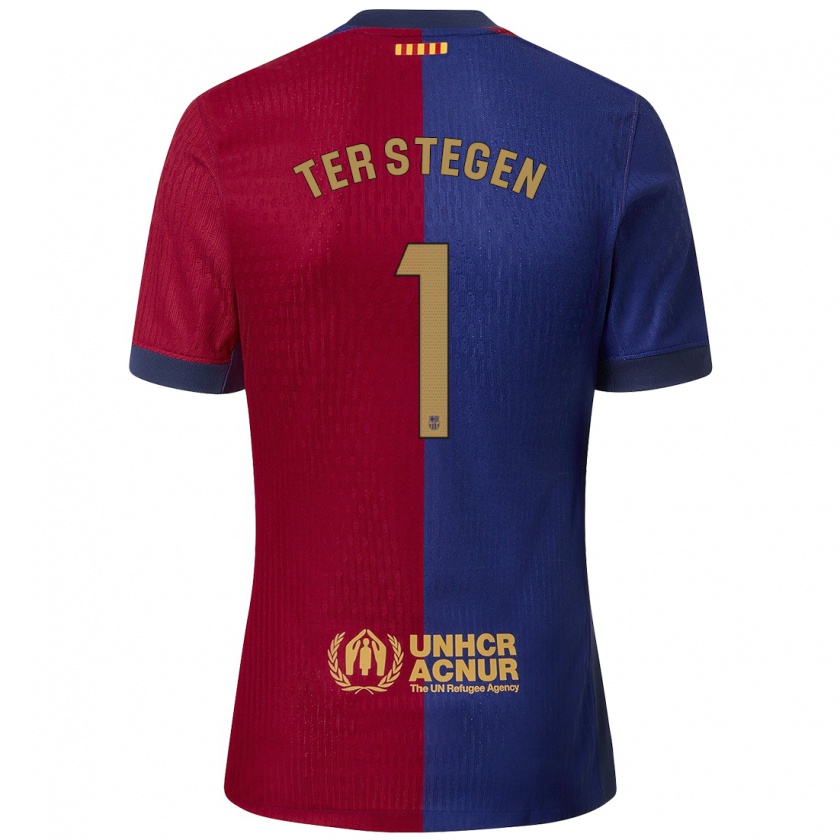 Kandiny Kinderen Marc-André Ter Stegen #1 Blauw Rood Thuisshirt Thuistenue 2024/25 T-Shirt