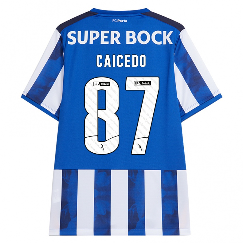 Kandiny Bambino Maglia Brayan Caicedo #87 Blu Bianco Kit Gara Home 2024/25 Maglietta