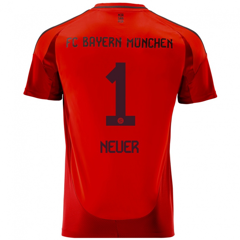 Kandiny Bambino Maglia Manuel Neuer #1 Rosso Kit Gara Home 2024/25 Maglietta