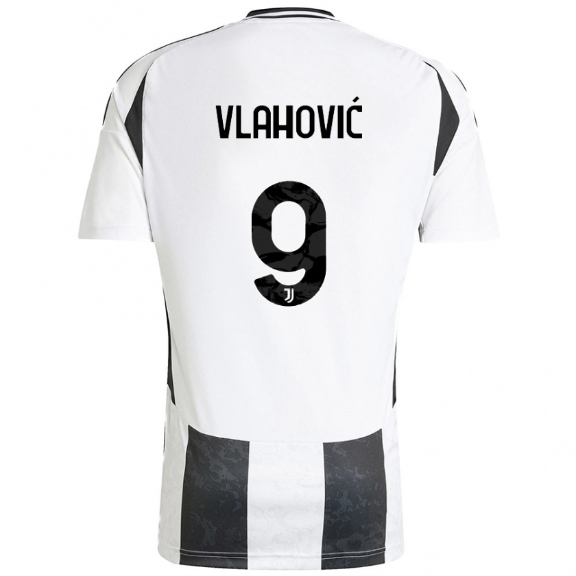 Kandiny Kinder Dušan Vlahović #9 Weiß Schwarz Heimtrikot Trikot 2024/25 T-Shirt Österreich