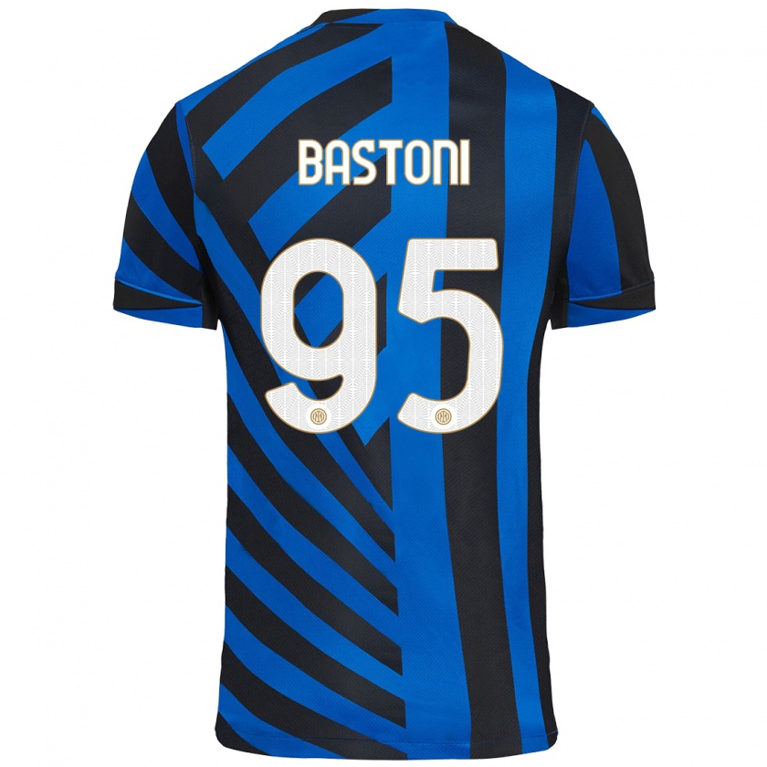 Kandiny Niño Camiseta Alessandro Bastoni #95 Azul Negro 1ª Equipación 2024/25 La Camisa