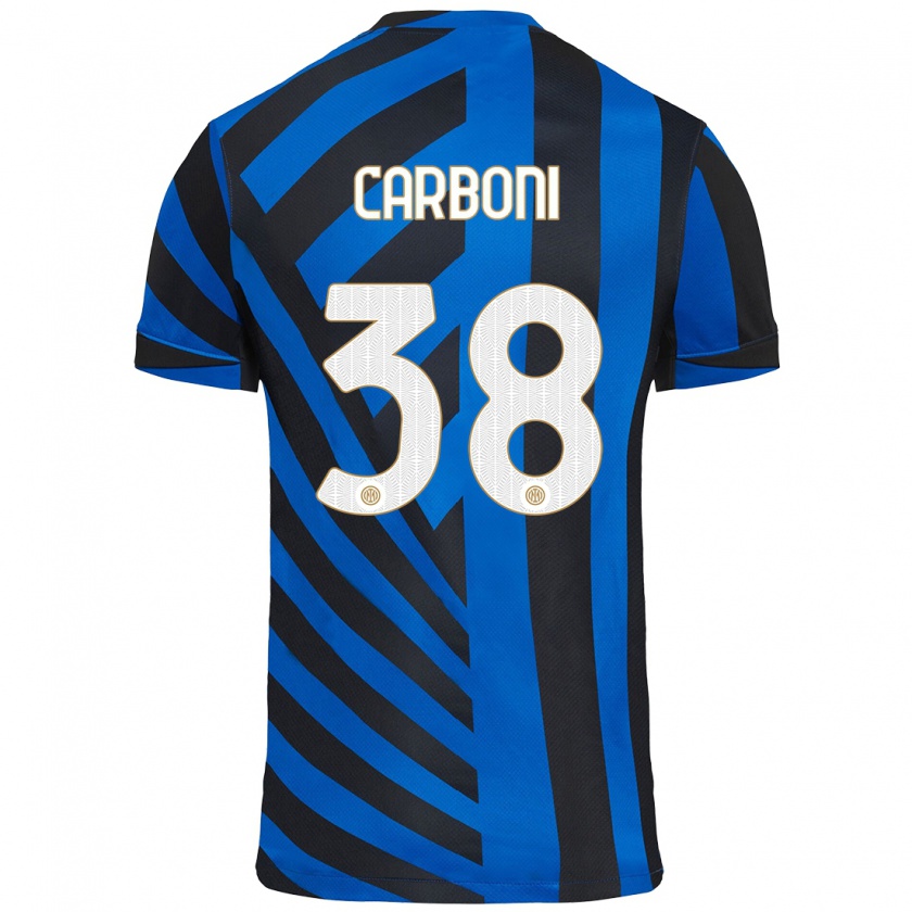 Kandiny Niño Camiseta Valentin Carboni #38 Azul Negro 1ª Equipación 2024/25 La Camisa