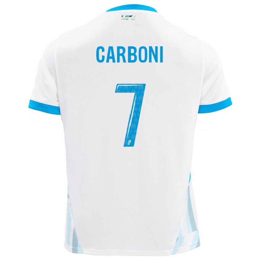 Kandiny Niño Camiseta Valentín Carboni #7 Blanco Azul Cielo 1ª Equipación 2024/25 La Camisa